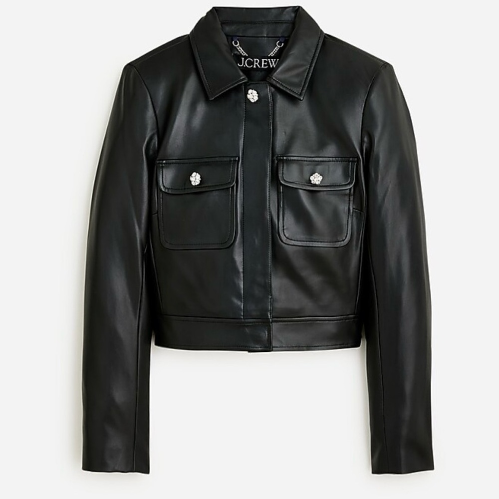 Stunning J Crew Women's Black Faux Leather Jacket size 14. New with tags!